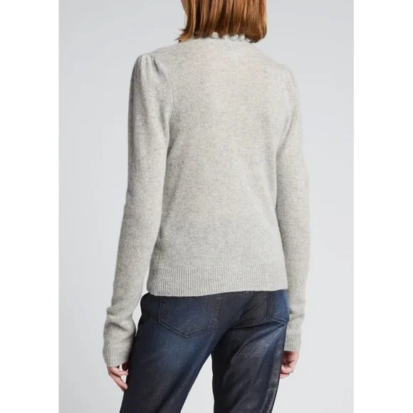 SOLD - NWT Frame Josefine Ruffle Neck Puff Sleeve Cashmere Sweater in Grey S - Picture 14 of 14